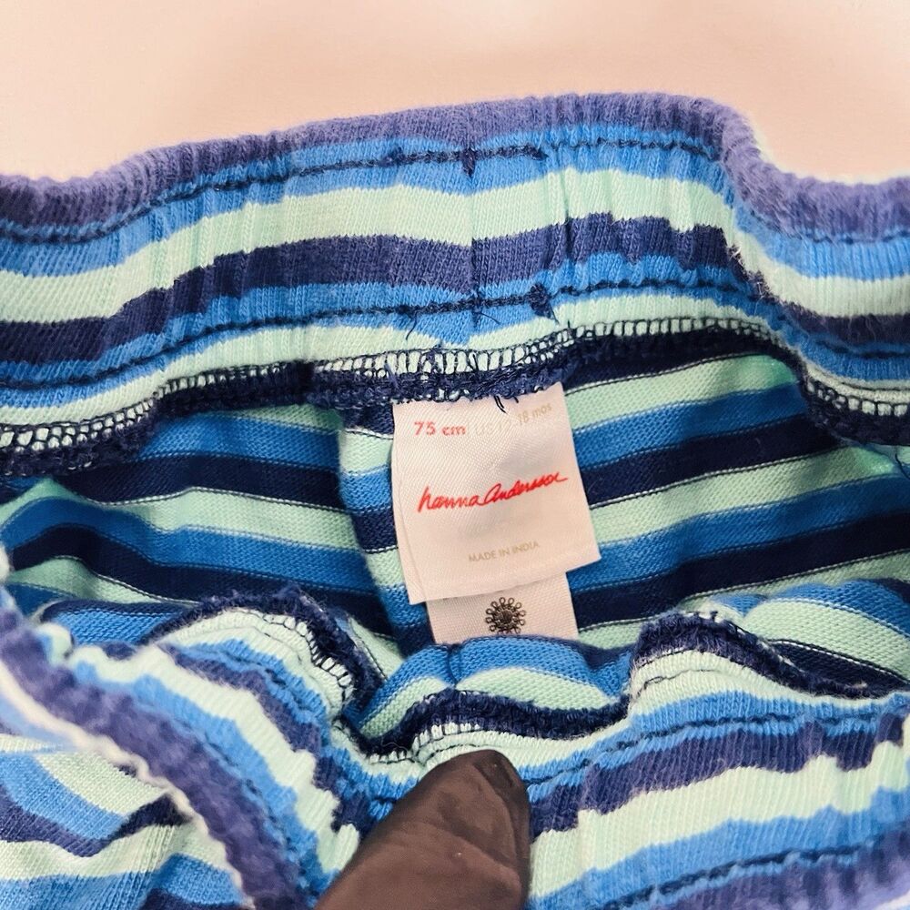 Hanna Andersson Baby 3 Pc Outfit Set 12-18M 75cm Blue Green Striped Shorts - Picture 4 of 13